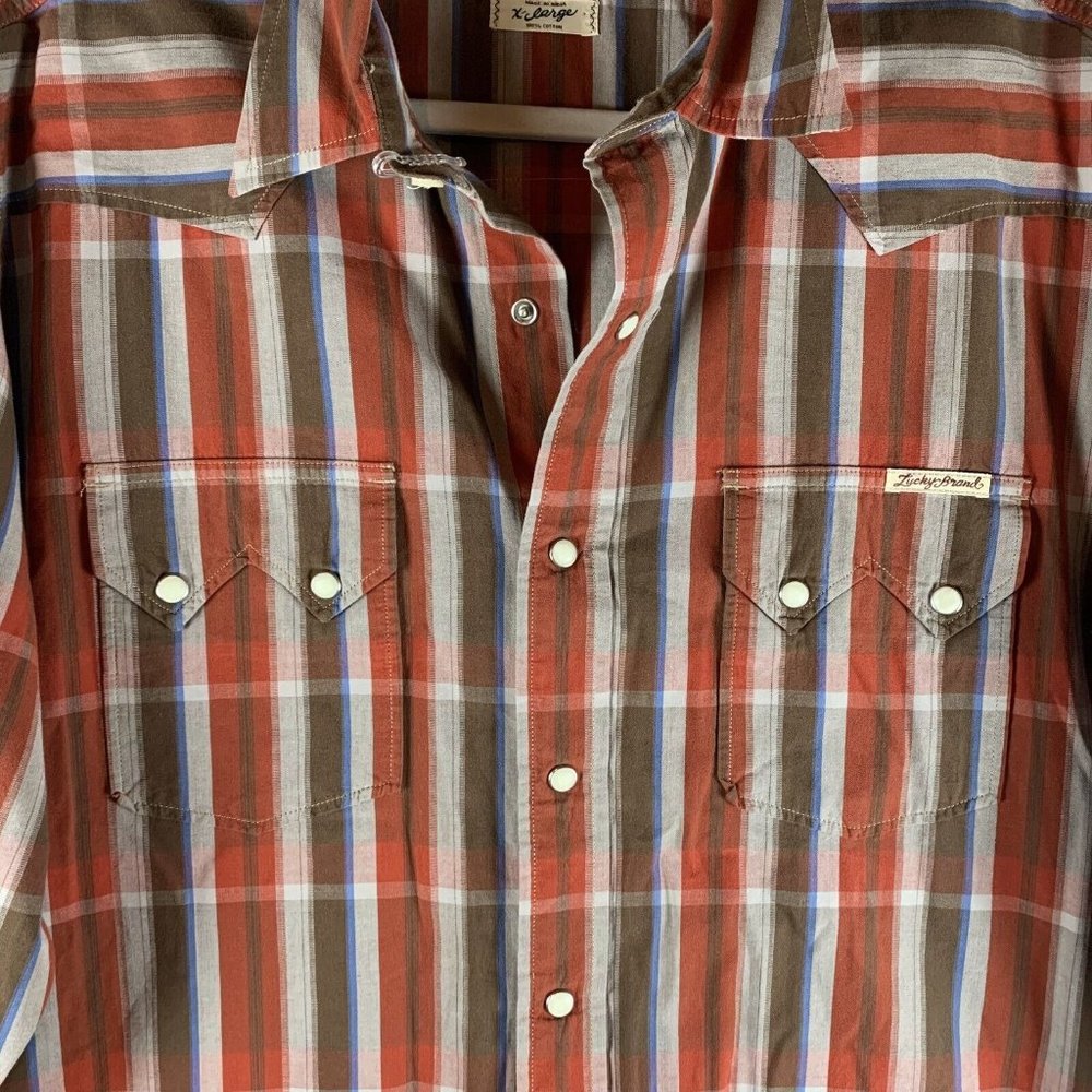 Lucky Brand Shirt‎ Mens XL Multicolor Striped Cotton Pearl Snap Button-Up 8188 - Picture 2 of 8